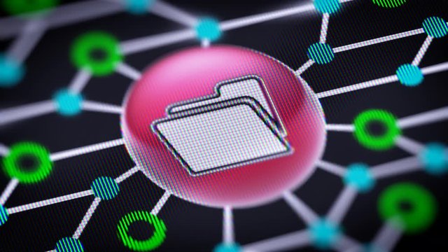 File icon. Circuit board in the screen. Looping footage with codec Prores 4444.