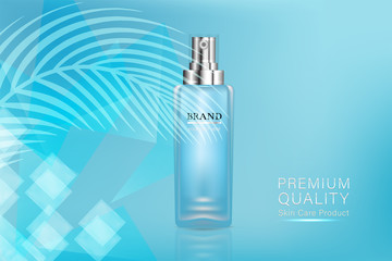 Beauty product, blue cosmetic container with advertising background ready to use, luxury skin care ad, illustration vector.	