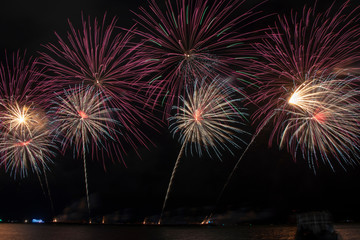 Colorful of fireworks in holiday festival from Pattaya Chonburi Thailand