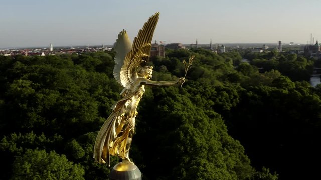 amazing Angel of Peace (Friedensengel) in Munich Germany with aerial Panorama View over M&uuml;nchen Deutschland