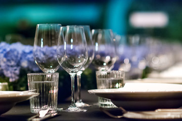 Empty glasses set in restaurant