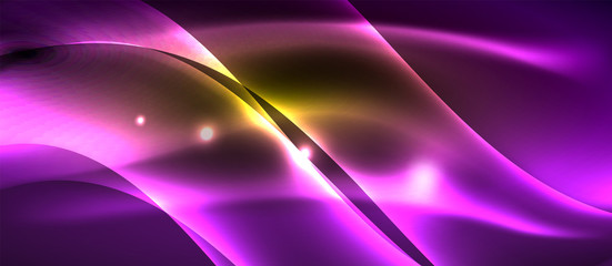 Neon shiny light glowing wave lines