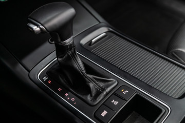Fototapeta na wymiar Close-up of the accelerator handle and buttons. automatic transmission gear of car , car interior