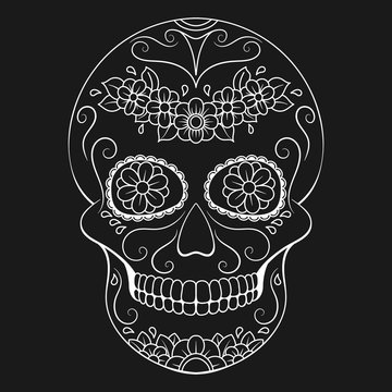 Day of The Dead Skull with floral ornament. Mexican sugar skull. Vector illustration