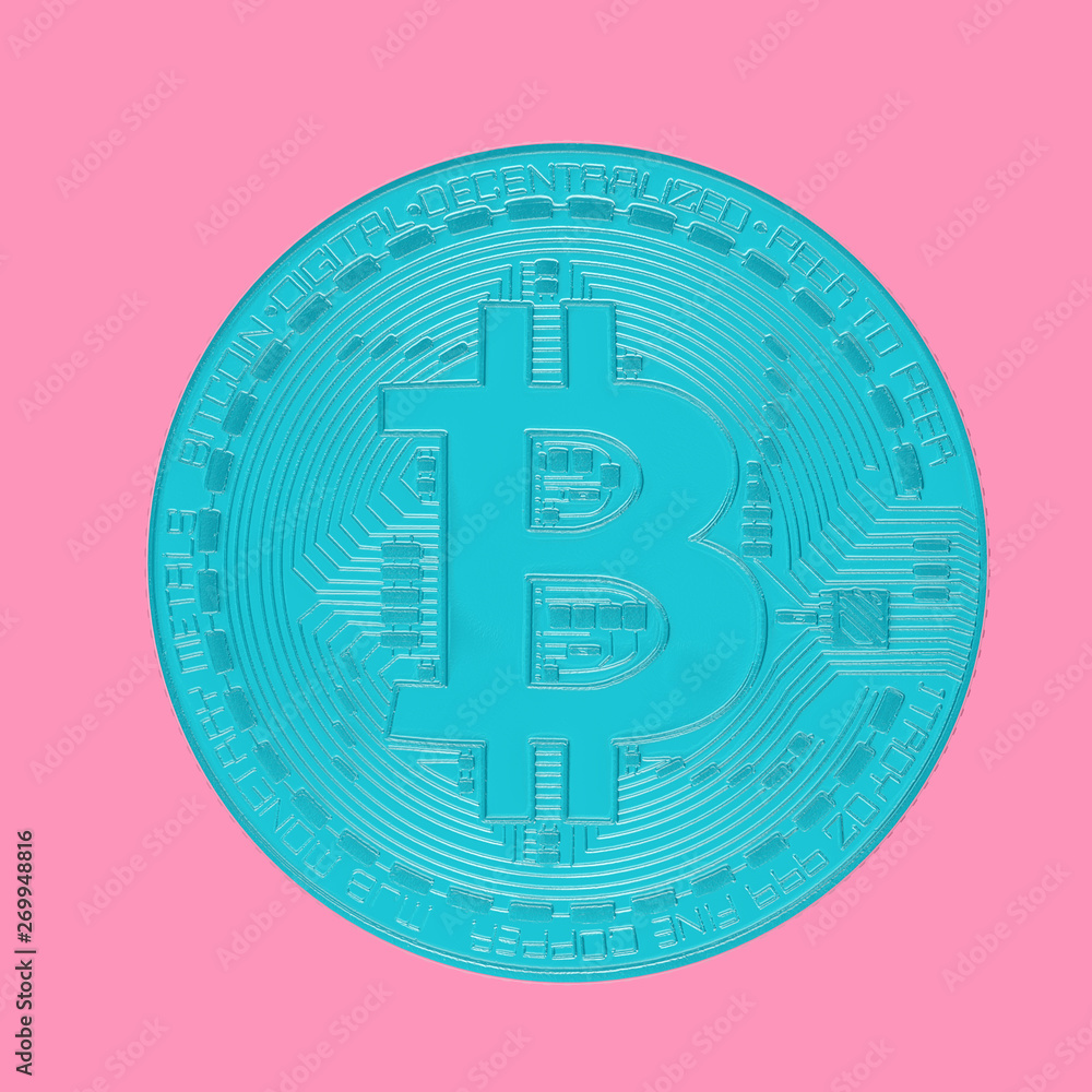 Poster digital blue cryptocurrency bitcoin coin. 3d rendering