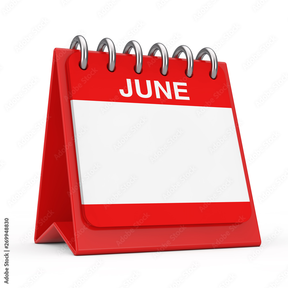 Fototapete red desktop calendar icon showing a june month page. 3d rendering