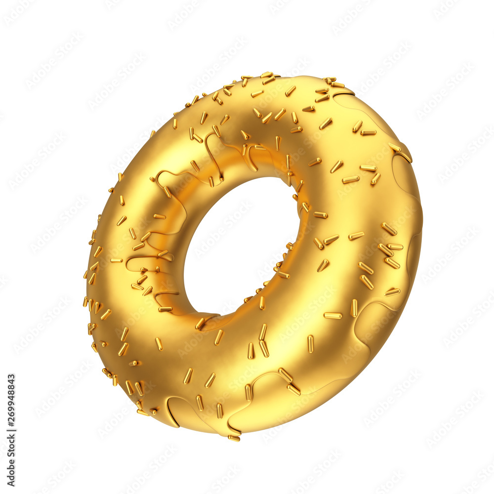 Aufkleber golden donut with golden sprinkles. 3d rendering