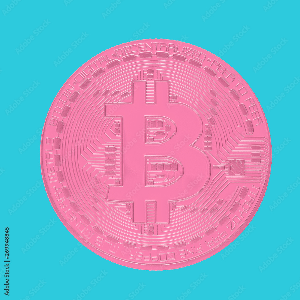 Aufkleber digital pink cryptocurrency bitcoin coin. 3d rendering