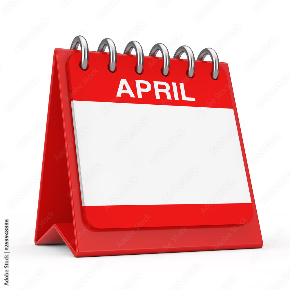 Aufkleber red desktop calendar icon showing a april month page. 3d rendering