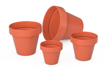 Empty Brown Unpainted Clay Flower Pots. 3d Rendering