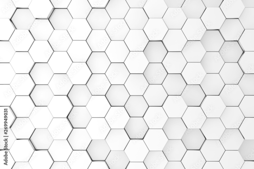 Fototapete white abstract honeycomb hexagone background texture. 3d rendering