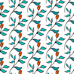 Seamless floral  pattern . Smal flowers.  Orange, green, white. light simple background. Vector pattern. For textile, wallpaper. Vector