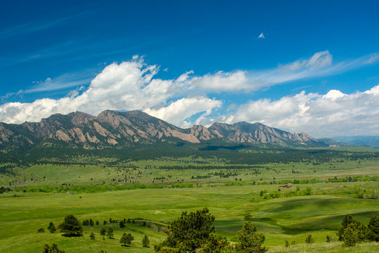 The Flatirons Mountains in Boulder, Colorado on a Sunny Day