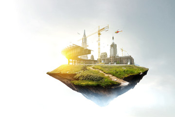 Obraz premium Abstract summer mountain and industrial building view