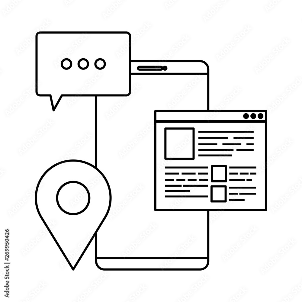 Poster smartphone with template webpage and pointer location