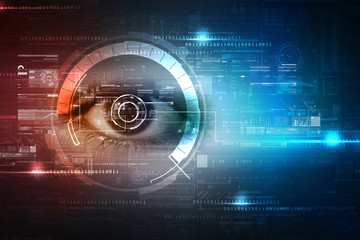 Digital composite of Eye scanning a futuristic interface