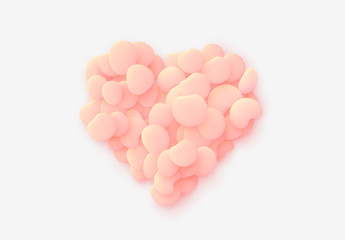 Pink heart symbol of love background. Design elements of the liquid rounded plastic shapes, smooth sea stones, Flat Liquid splash bubble. 3d fluid objects. Modern abstract pattern organic substances
