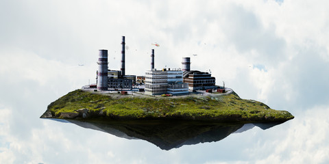 Abstract summer mountain and industrial building view