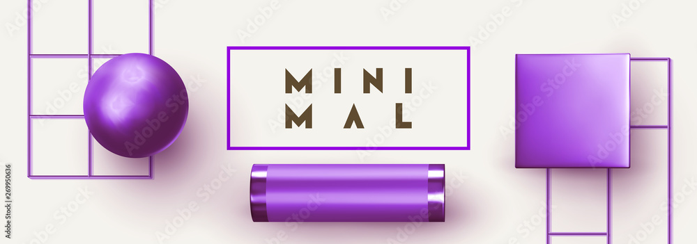 Poster abstract background with violet geometric elements. 3d shape vector minimal poster. realistic lilac 