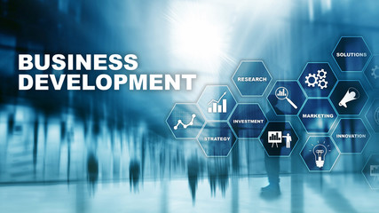 Business Development Startup Growth Statistics. Financial Plan Strategy Development Process Graphic Concept