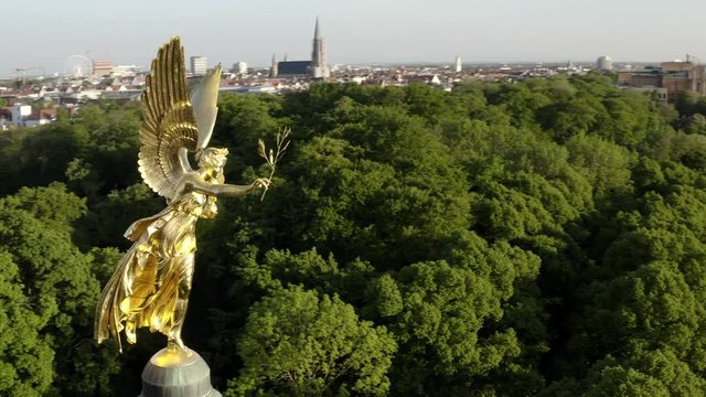 Angel of Peace (Friedensengel) in Munich with Luitpold Bridge (Luitpoldbr&uuml;cke) aerial