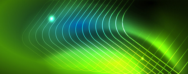 Neon glowing techno lines, hi-tech futuristic abstract background template, vector