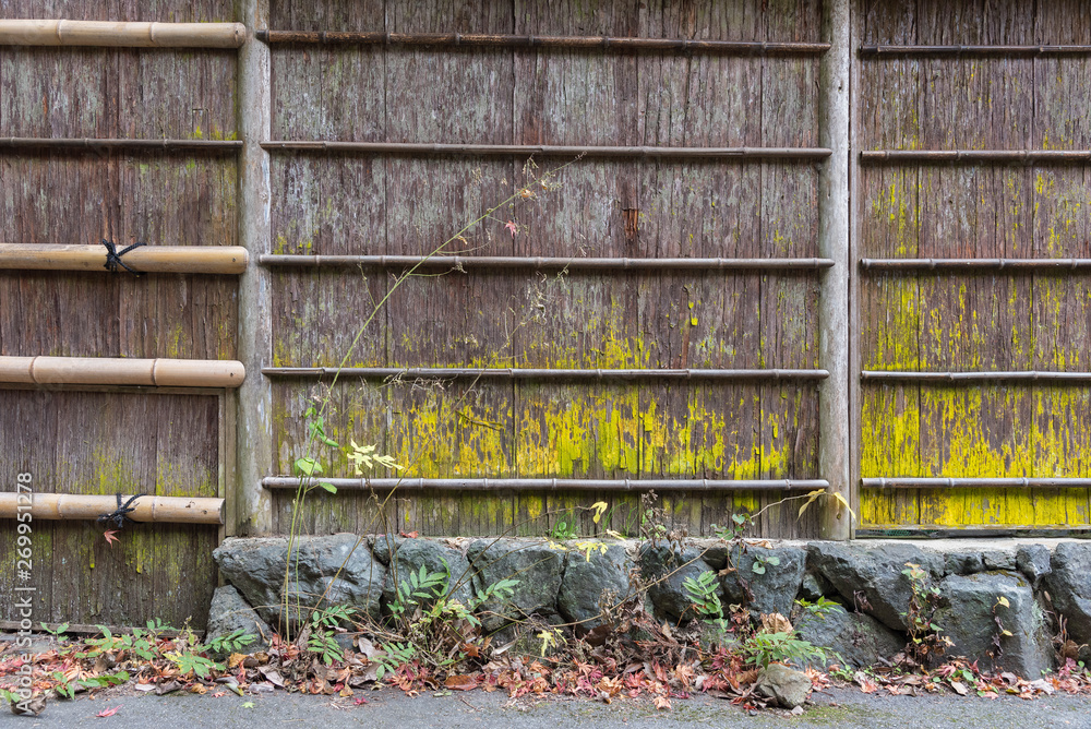 Poster details of bamboo fence for pattern and background