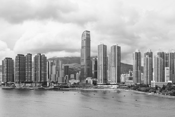 Fototapeta premium Panorama of harbor and skyline of Hong Kong city