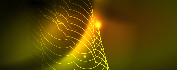 Techno glowing background, futuristic dark template with neon light effects and simple forms, vector