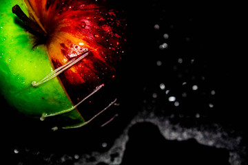Apple on black, white background, fruit, red Apple, green Apple