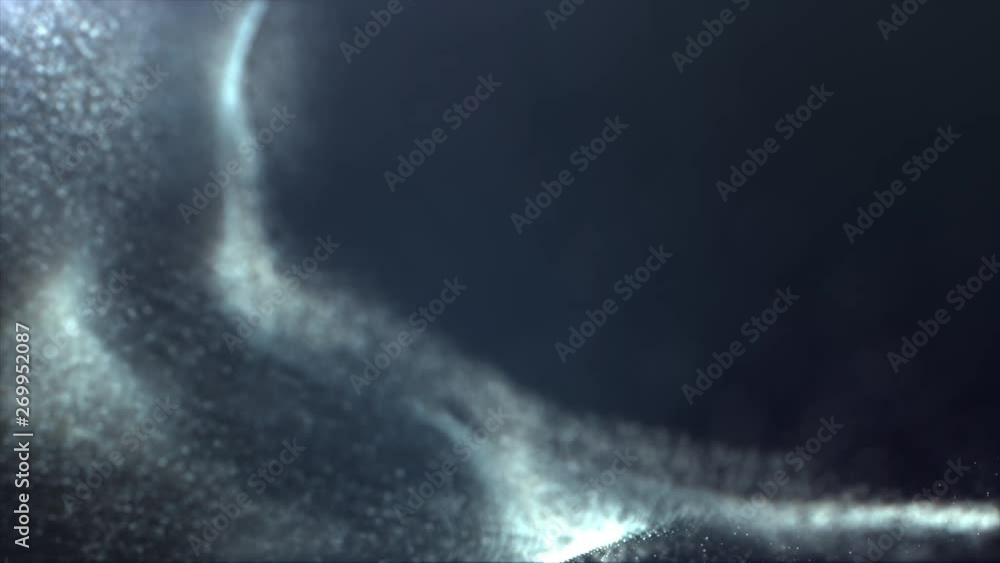 Poster Futuristic mysterious flowing digital particles wave de-focus virtual reality abstract cyber space environment background