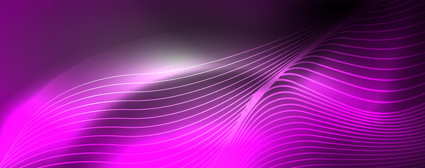 Neon vector wave lines abstract background, magic futuristic techno design