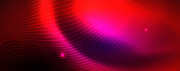 Neon vector wave lines abstract background, magic futuristic techno design
