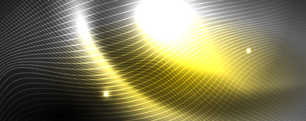 Neon vector wave lines abstract background, magic futuristic techno design
