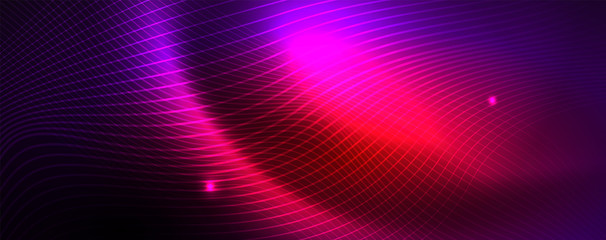 Neon vector wave lines abstract background, magic futuristic techno design