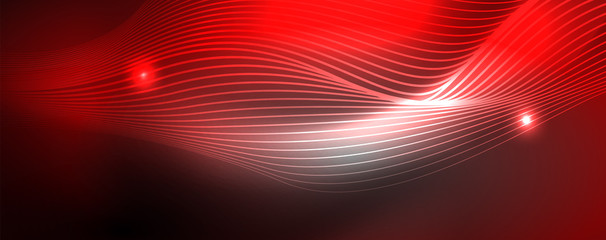 Neon vector wave lines abstract background, magic futuristic techno design