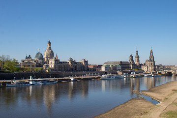 Fototapeta na wymiar Panorama of Dresden Old Town over the Elbe River in spring, Germany. 