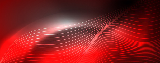 Neon vector wave lines abstract background, magic futuristic techno design