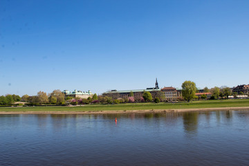 Fototapeta na wymiar Panorama of Dresden Old Town over the Elbe River in spring, Germany. 