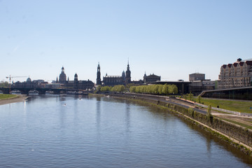 Panorama of Dresden Old Town over the Elbe River in spring, Germany. 