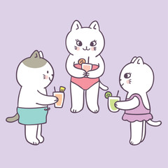 Cartoon cute summer cats and drink vector.
