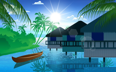 landscape of bungalow at the beach on the island