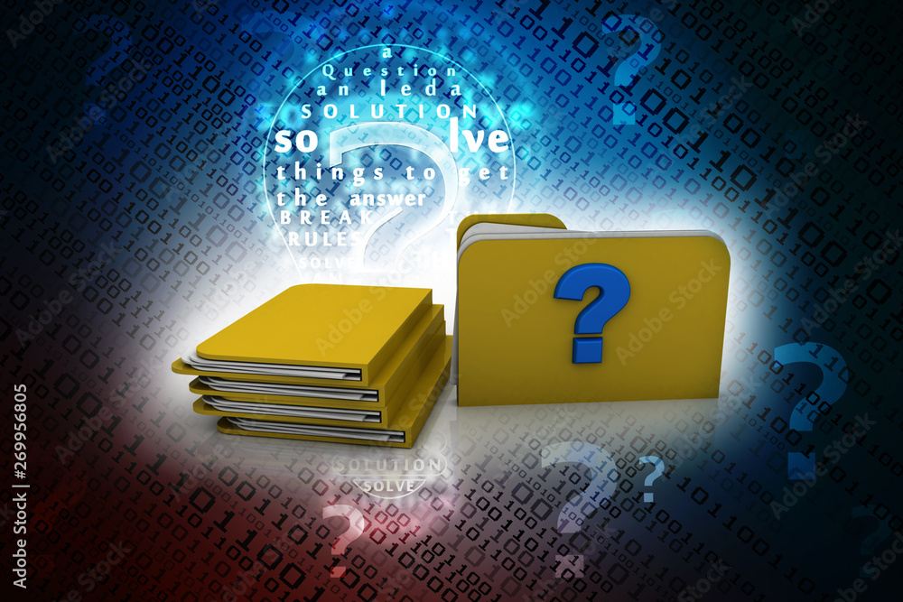 Poster 3d rendering file folder with question symbol