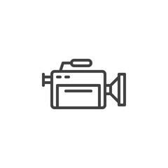Professional video camera line icon. linear style sign for mobile concept and web design. Camcorder with microphone outline vector icon. Symbol, logo illustration. Vector graphics