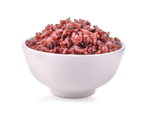 Boiled riceberry rice in bowl  on white background.