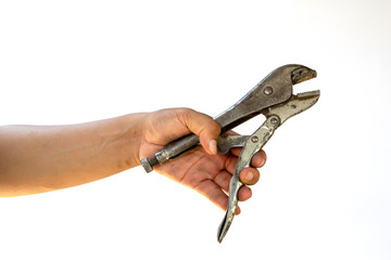 pliers in hand isolated on white background