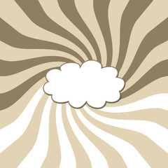 Trendy brown and white radial burst confectionery template abstract swirling background with blank speech bubble