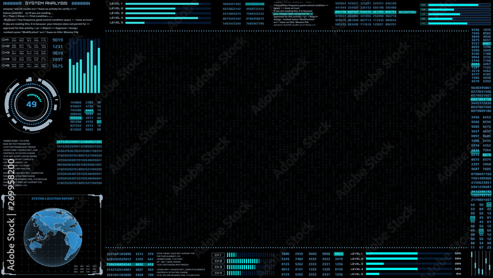 Leinwandbilder HUD Virtual Elements Hologram User Screen Interface. Abstract Futuristic Searching Scan Display Panel Illustration.