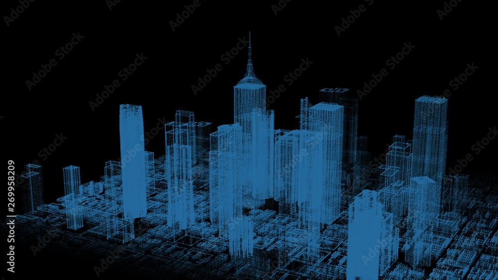 Fototapete hud futuristic virtual 3d hologram city target scanning mission communication report panel. wirefram