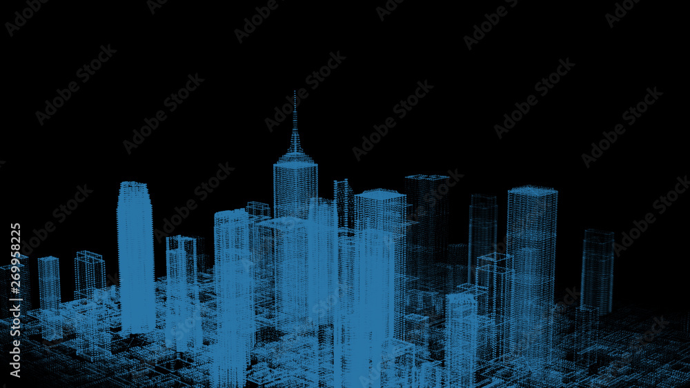 Aufkleber HUD Futuristic Virtual 3D Hologram City Target Scanning Mission Communication Report Panel. Wireframe Reality Tower Building Digital Data Screen UI Sci Fi Technology Element.